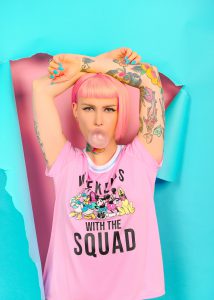 woman in pink crew neck t-shirt