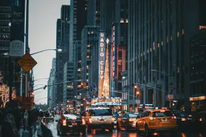 Rainy city street at night