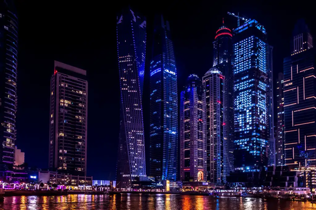 Skyline glowing at night