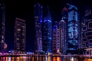 Skyline glowing at night