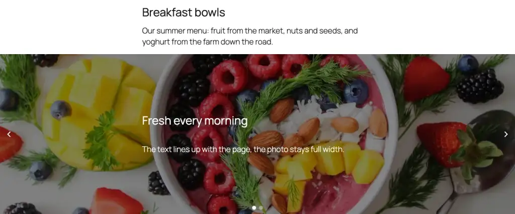 A full-width slider whose text starts where the page text above it starts