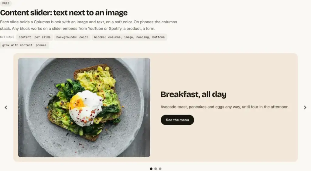 Content slider with an image and text on each slide