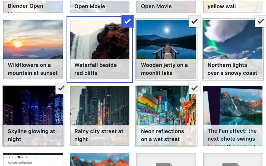 The Media Library with five photos selected for the slider